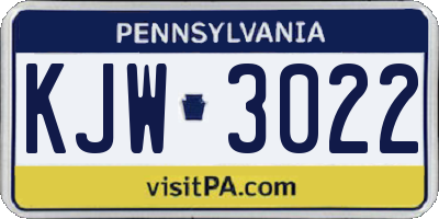 PA license plate KJW3022