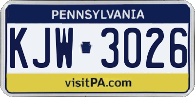PA license plate KJW3026