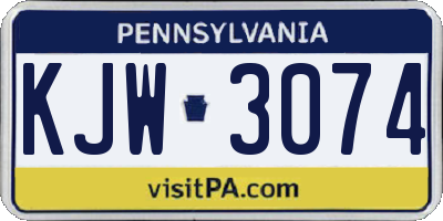 PA license plate KJW3074