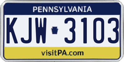 PA license plate KJW3103