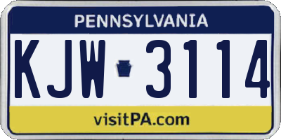 PA license plate KJW3114