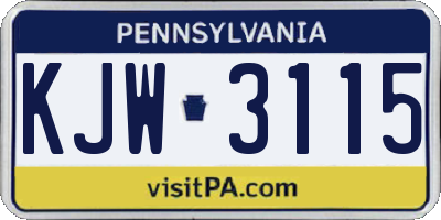 PA license plate KJW3115