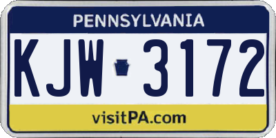 PA license plate KJW3172