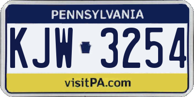 PA license plate KJW3254