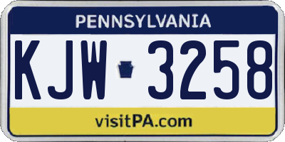 PA license plate KJW3258