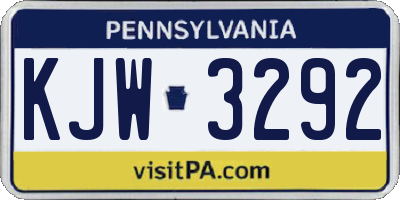 PA license plate KJW3292
