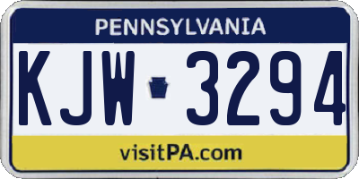 PA license plate KJW3294