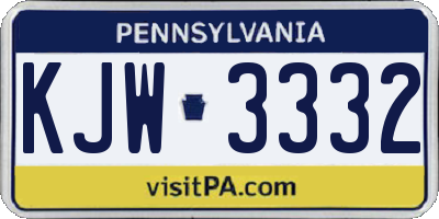 PA license plate KJW3332