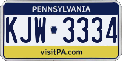 PA license plate KJW3334