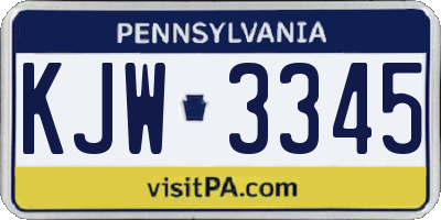 PA license plate KJW3345