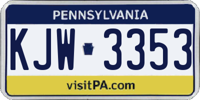 PA license plate KJW3353