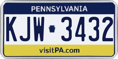 PA license plate KJW3432