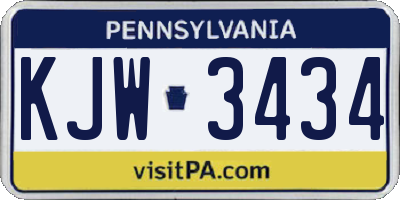 PA license plate KJW3434