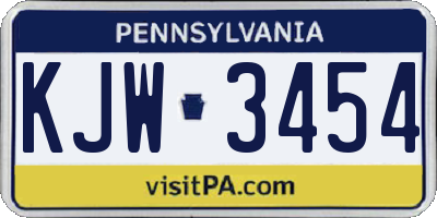 PA license plate KJW3454