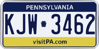 PA license plate KJW3462