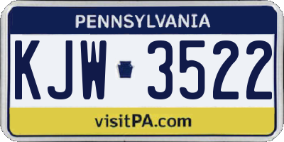 PA license plate KJW3522