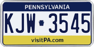 PA license plate KJW3545