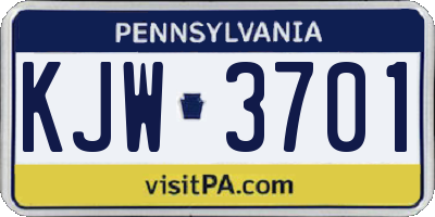 PA license plate KJW3701