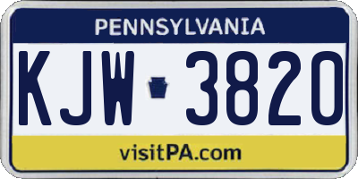 PA license plate KJW3820