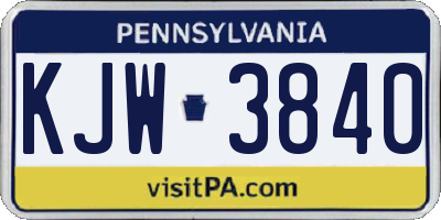 PA license plate KJW3840