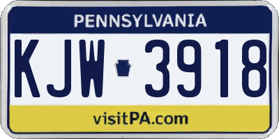PA license plate KJW3918