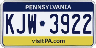 PA license plate KJW3922