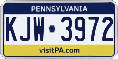 PA license plate KJW3972