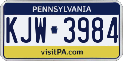 PA license plate KJW3984
