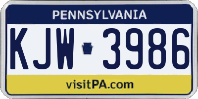 PA license plate KJW3986
