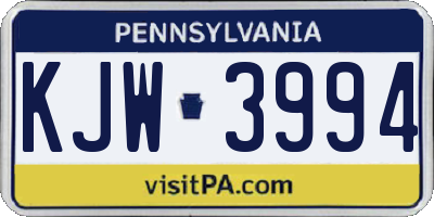 PA license plate KJW3994