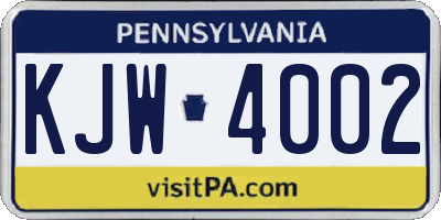 PA license plate KJW4002