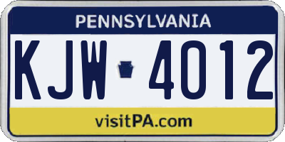 PA license plate KJW4012