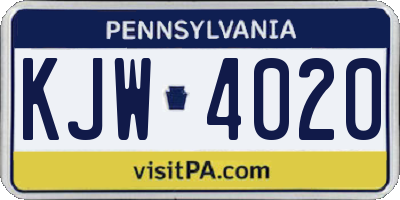 PA license plate KJW4020