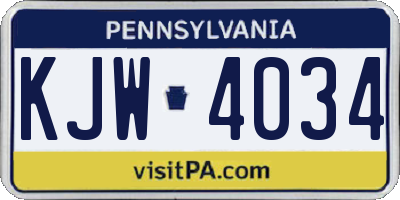 PA license plate KJW4034
