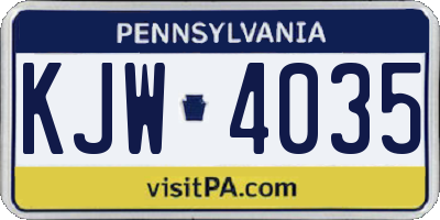 PA license plate KJW4035