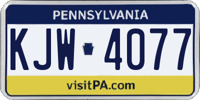 PA license plate KJW4077