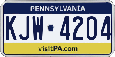 PA license plate KJW4204