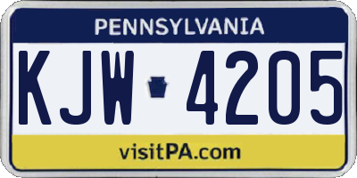 PA license plate KJW4205