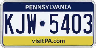 PA license plate KJW5403