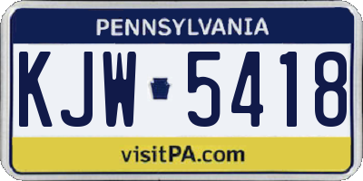 PA license plate KJW5418