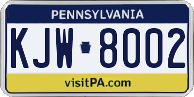 PA license plate KJW8002