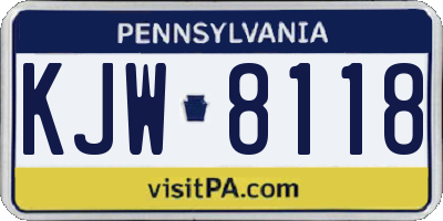 PA license plate KJW8118