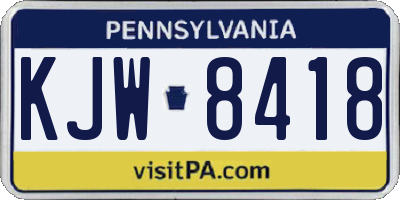 PA license plate KJW8418