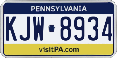 PA license plate KJW8934