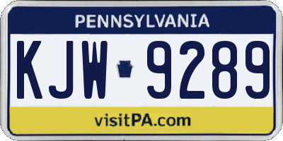 PA license plate KJW9289