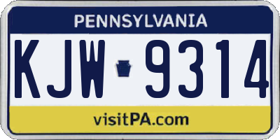 PA license plate KJW9314