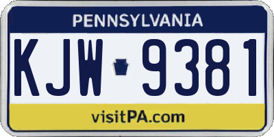 PA license plate KJW9381