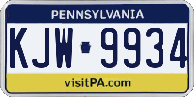 PA license plate KJW9934