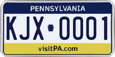 PA license plate KJX0001