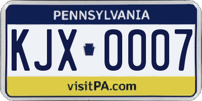 PA license plate KJX0007
